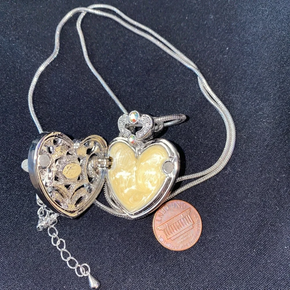 Kirks Folly Heart Locket Necklace Rhinestones I REMEMBER YOU BY HEART - Picture 5 of 9